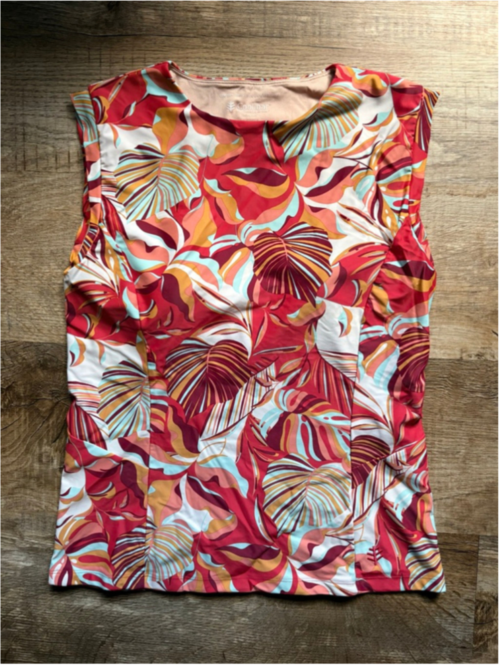 Coolibar Kaylana Women's Sleeveless Tank Top Size Large Red with Tropical Leaf